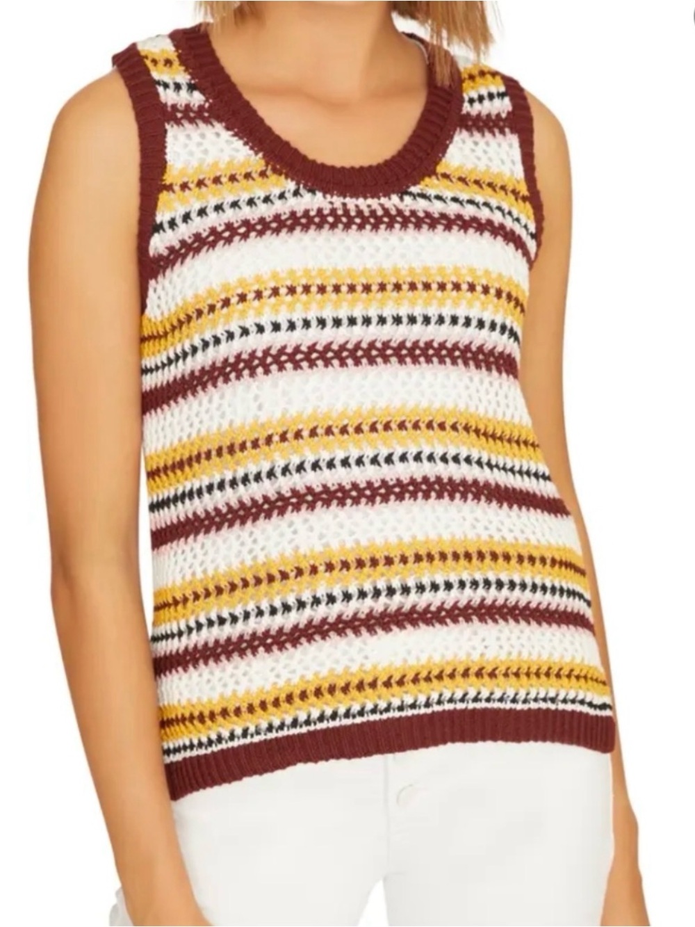 166. Sanctuary Striped Crochet Open Knit Tank Top